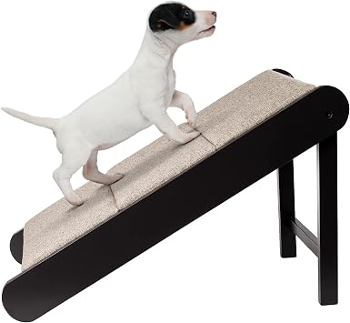 Pet Ramp - Foldable Wooden Dog Ramp for Getting onto Beds, Couches, or Into Vehicles - Dog Accessories for Small Dogs by PETMAKER Gray/Cream