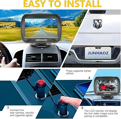 Miniatura 2 de Cámara de visión trasera para coche JUNHAOZ, cámara de respaldo para coche, camiones, SUV, camioneta, monitor IPS de 4.3 pulgadas, visión nocturna,