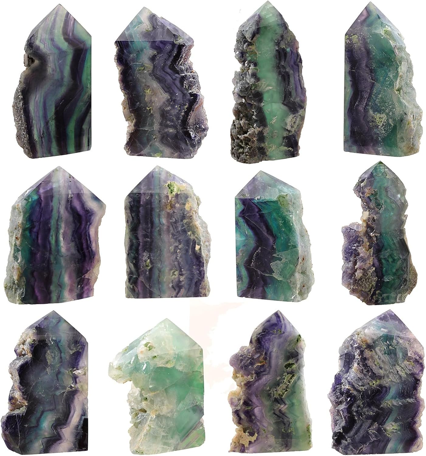 TUMBEELLUWA Natural Fluorite Crystal Wand for Healing, Pointed Crystal Obelisk Tower Raw Stone Mineral Specimen Decor, 351-530 g