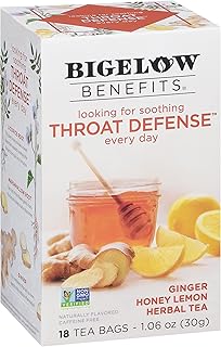 Bigelow Benefits Throat Defense (Ginger Honey Lemon Herbal), 18 Count (Pack of 6), 108 Total Tea Bags