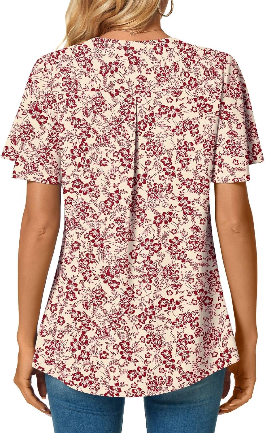 Anyally Women's Summer Dressy Chiffon Blouses V Neck Ruffle Short Sleeve Tunic Tops for Leggings Casual T-Shirts - Image 4