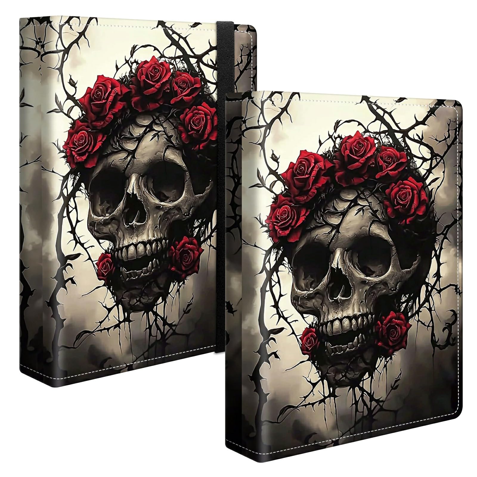 Photo Album 4x6 120 Pockets Photos with Strong Elastic Band, Small Mini Albums Sheet Protector Folder for Photos, Album for Family Wedding Women Men Baby Vacation Gift, Skull Red Rose