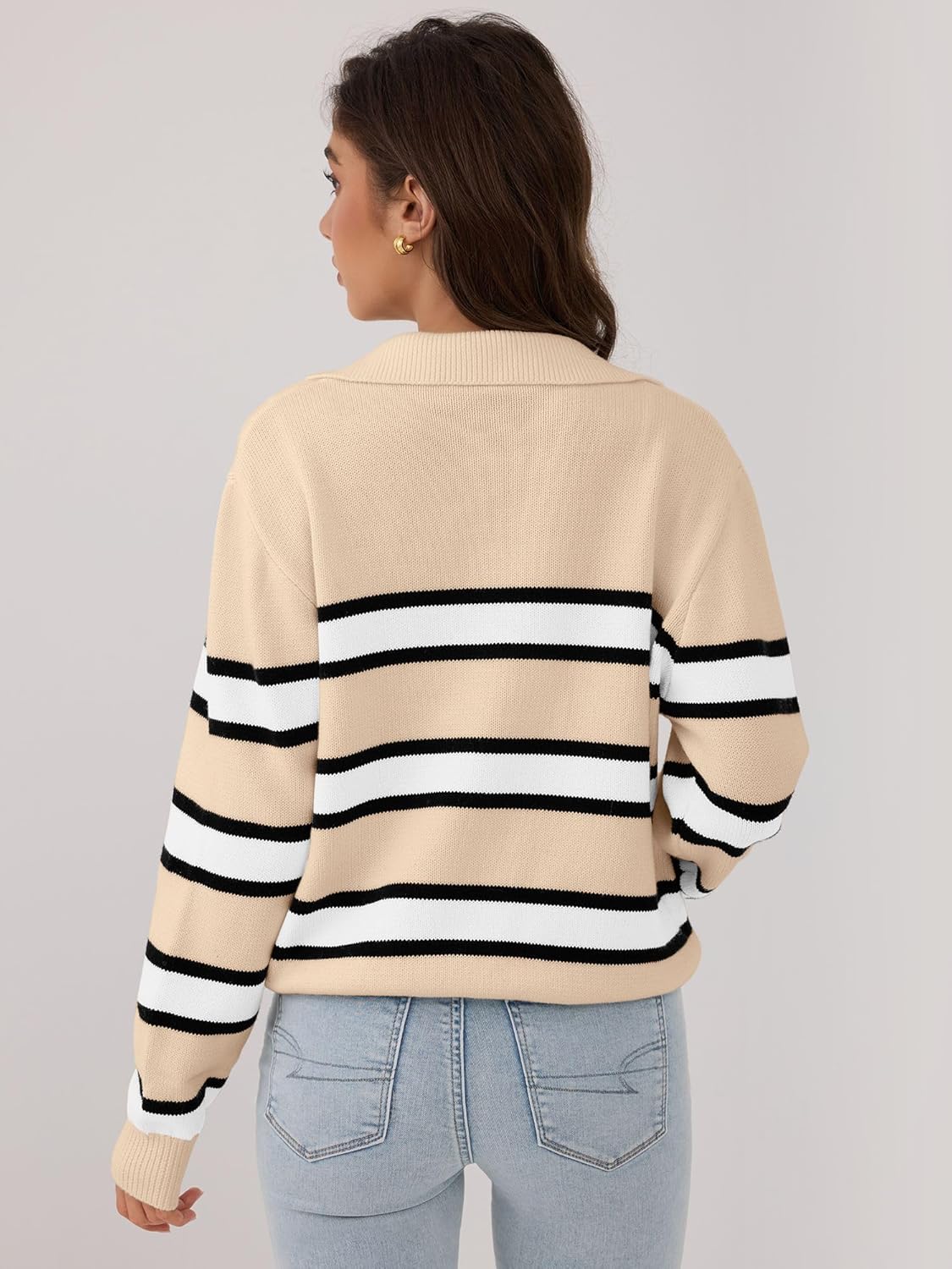 ZAFUL Women's Casual Striped Sweater 2025 Fall Outfits Trendy Color Block Pullover Winter Polo Sweaters - Image 5