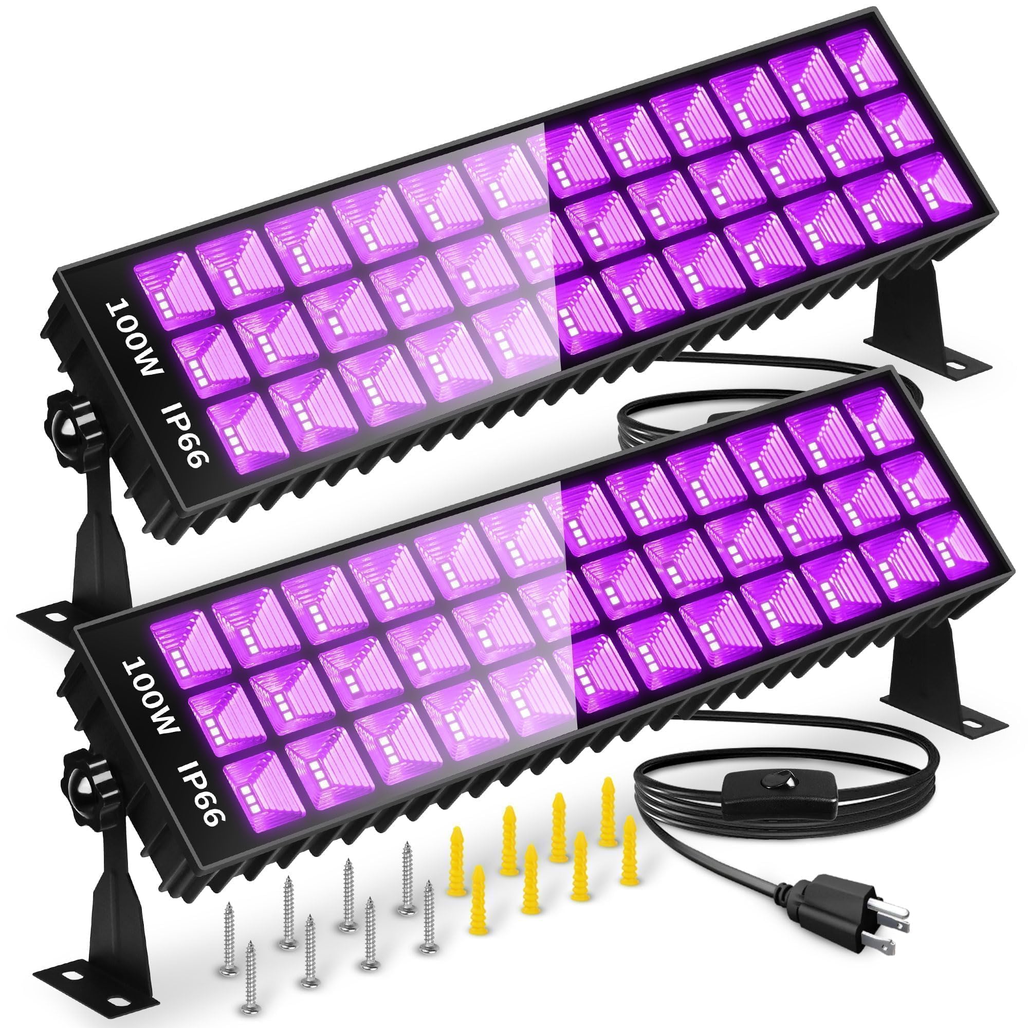 THECHAM 100 W LED-Schwarzlichtleiste, 104 LEDs, Schwarzlicht-Flutlichtleiste, 385–400 nm, leuchtet im Dunkeln, Partyzubehör für Hochzeit, Geburtstag, Schlafzimmer, Bühnenbeleuchtung, fluoreszierende