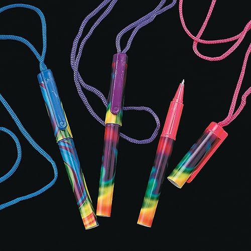 Fun Express Bolígrafo teñido anudado en una cuerda, juego de 12, suministros estacionarios para fiestas y regalos para profesores