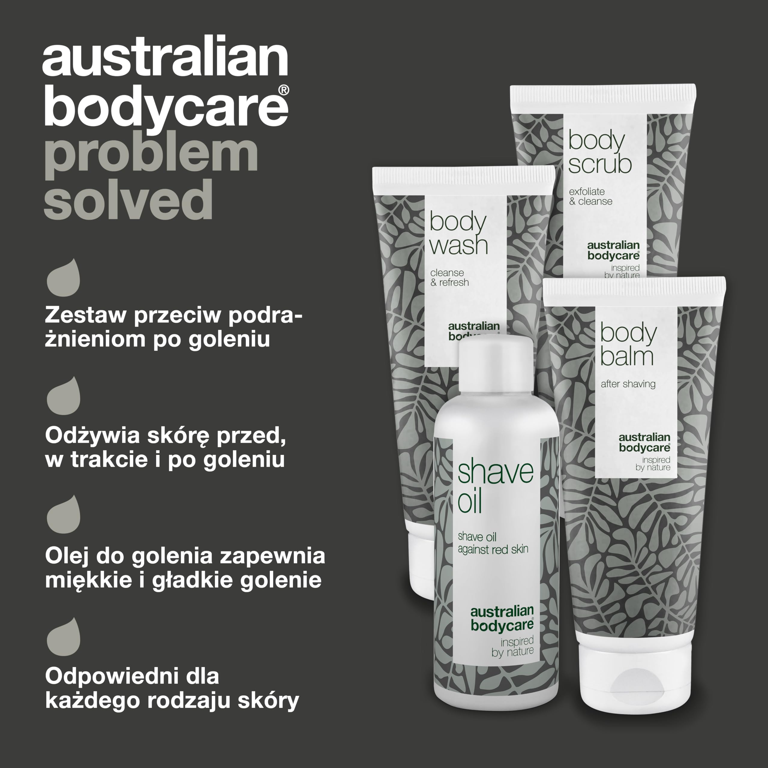 Zestaw do golenia dla całego ciała - zestaw zawierający żel do mycia ciała, peeling, balsam i olejek do golenia - ostateczne rozwiązanie dla wygodnego golenia