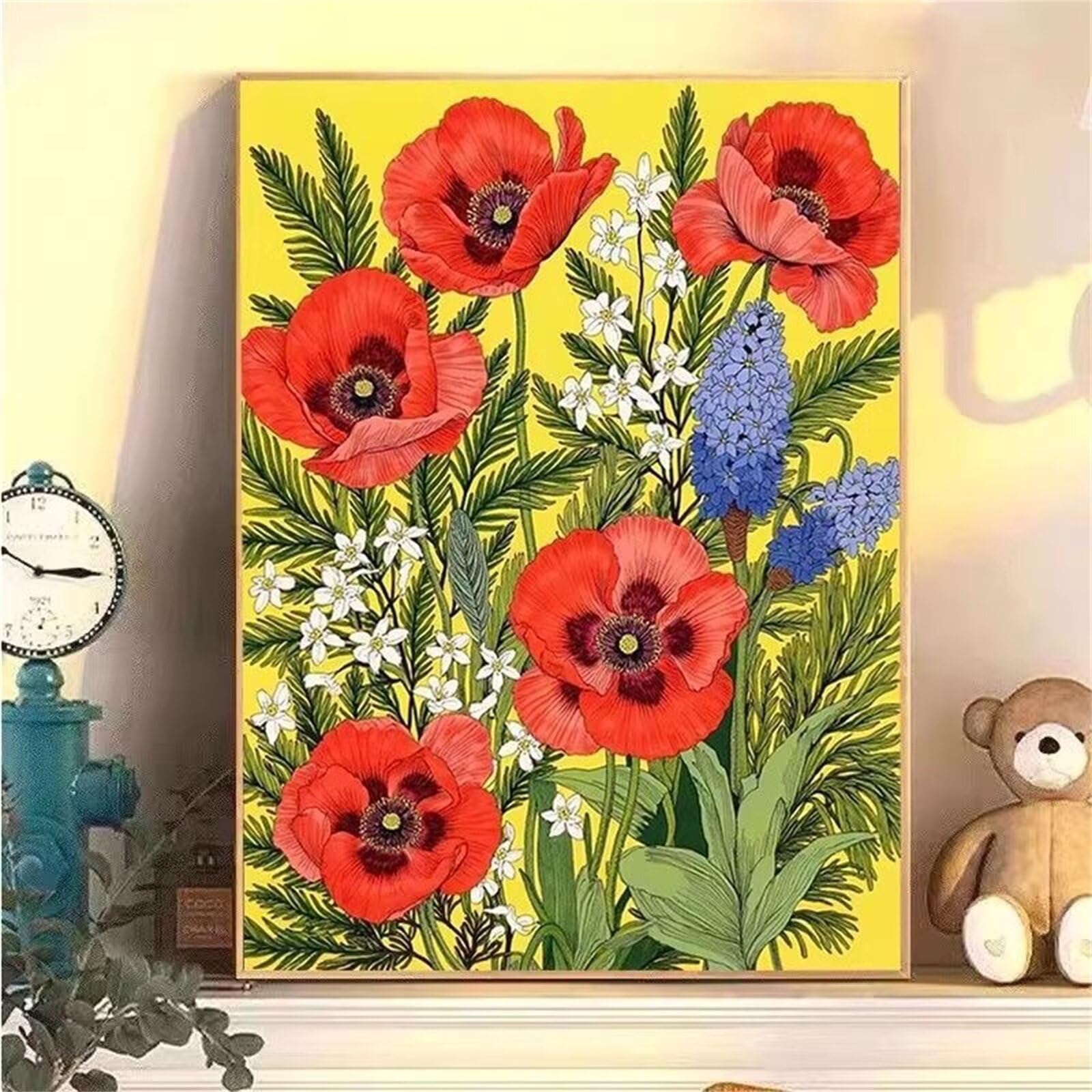 Dipingere con i Numeri Bambini con Telaio Fiore, DIY Hobby Creativi per Bambini Principianti, Kit Colorare con i Numeri Pianta Pittura su Tela con Pennelli, Regalo Ragazza Ragazzo 75x100cm, *521