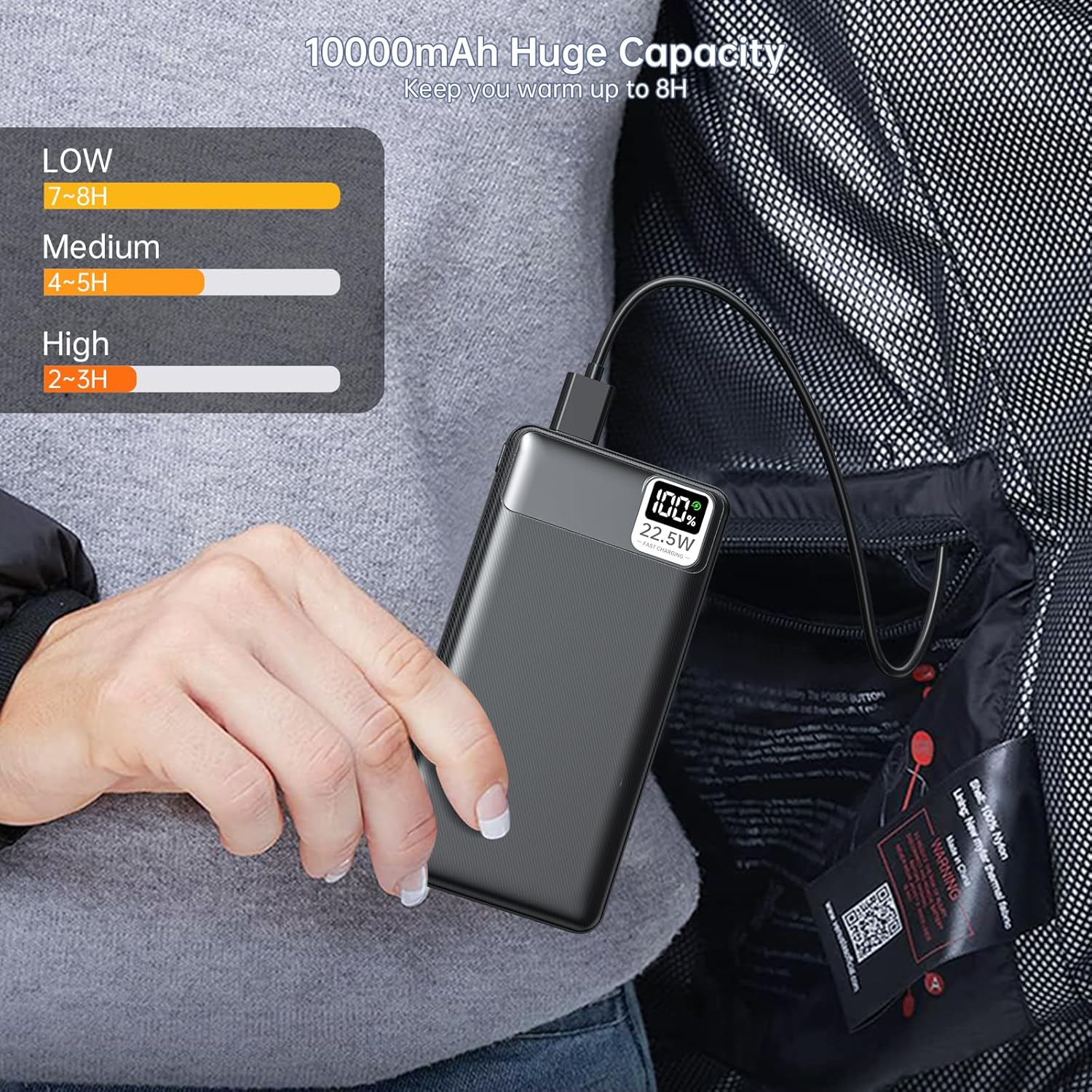 2-Pack 5V 2A 3A Heated Vest Battery Pack 10000mAh Power Bank Fits for DR.Prepare/Loowoko/KOVNLO/Rrtizan/Tidewe Electric Heating Jacket/Hoodie/Chair/Stadium Seat, PD20W Portable Charger for iPhone - Image 5