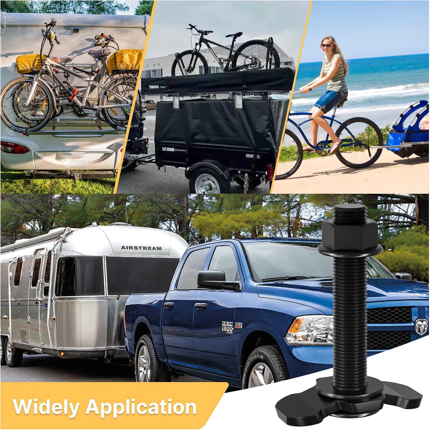 6 Pack 60mm L-Track Double Lug Threaded Stud Nut Fitting Tie Down,3000 LBS Max Load,L Track Accessories,Heavy Duty Cargo Control Anchor for Truck Bed & Trailer, 3/8"-24 UNF x 2.36" – Black