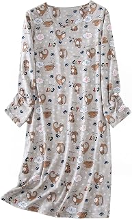 Women's Cotton Nightgown Long Sleeve Print Sleepwear Casual Sleepshirt