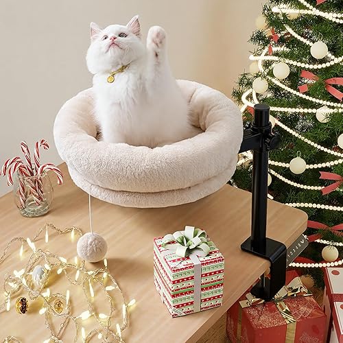 BYBYME Cama de escritorio para gatos de interior, cama de gatito para escritorio soporta 44 libras, rotación de 360 y ajustable, escritorio nido de