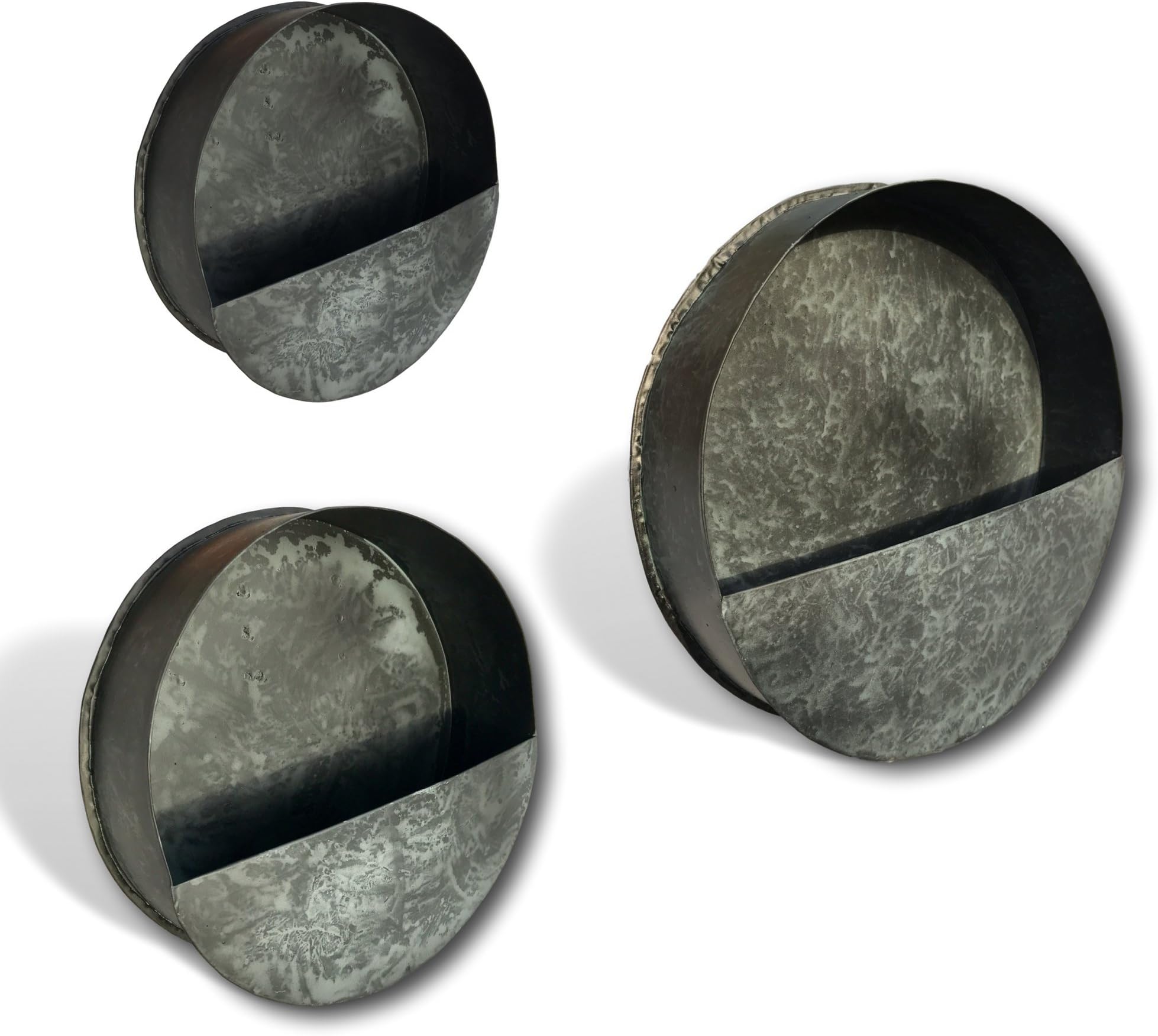 Set of 3 Rustic Metal Circle Hanging Wall Mount Planter | Made for Home Plants, Succulents, Flowers | Kauri Design - 3 Pack