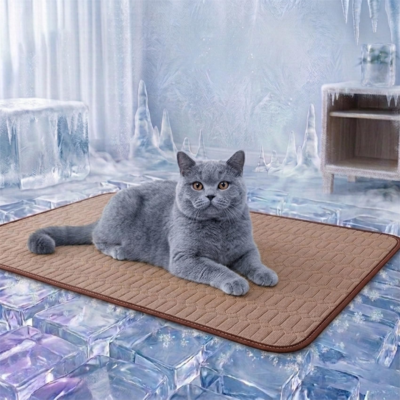 Lonivea Cooling Mat for Cats - Instant Cooling Relief，Brown：S (50 x 40cm)