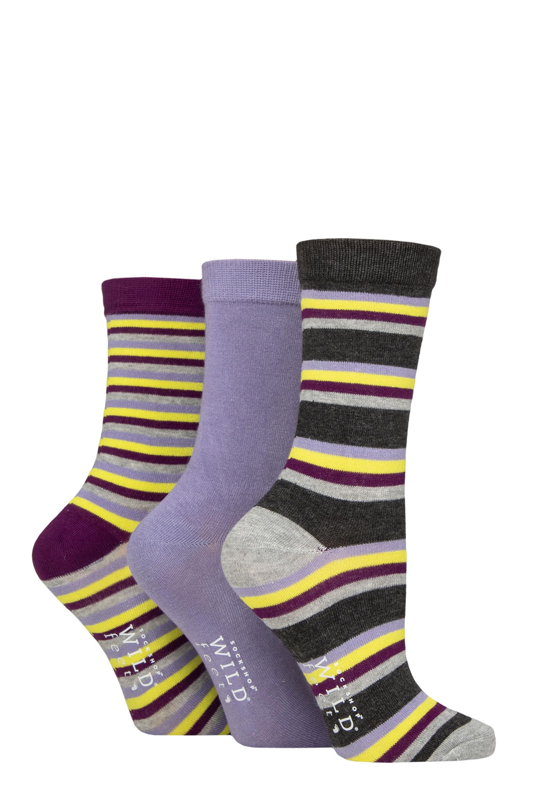 SockShop Wildfeet Ladies Bamboo Socks -Patterned Fun and Colourful Soft Breathable Socks Multipack of 3 Pairs (UK, Numeric, 4, 8, Regular, Regular, Stripes Charcoal)