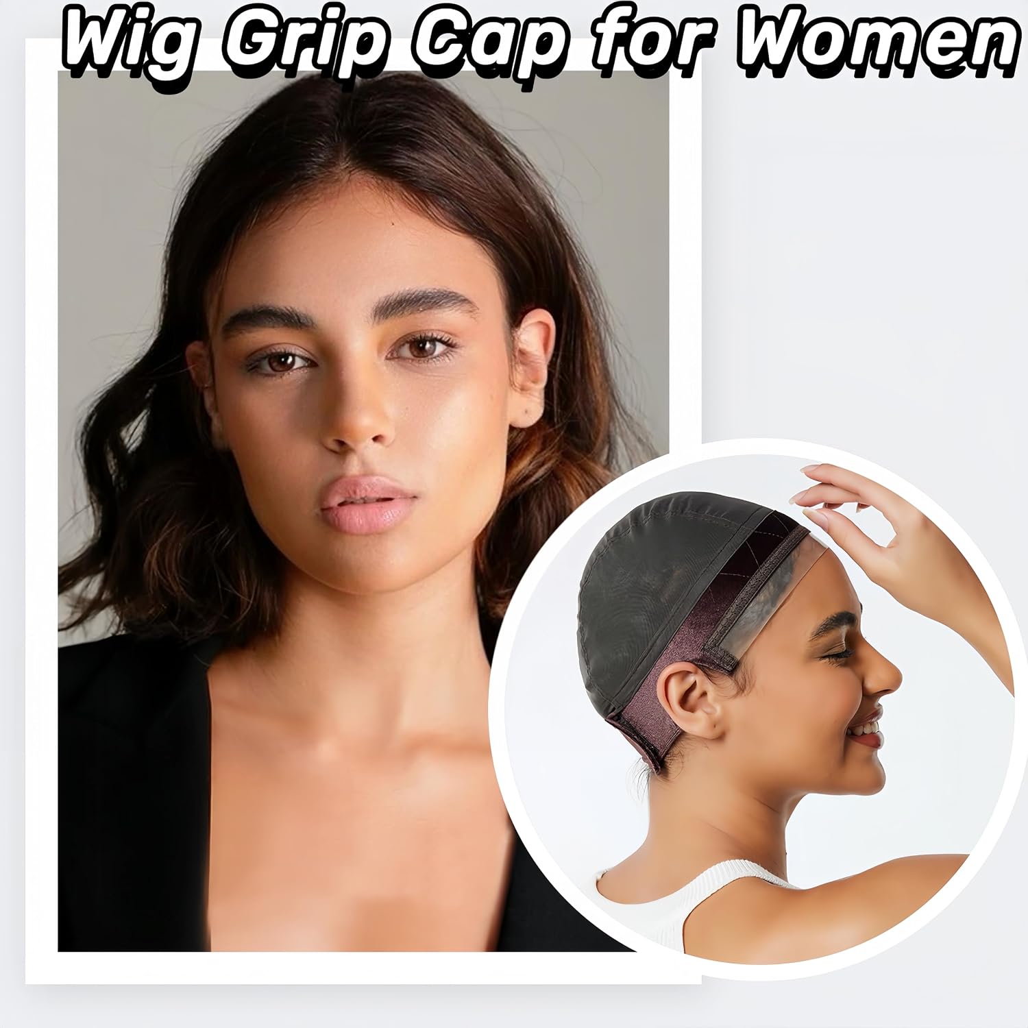 Lace Silicone Wig Grip Cap for Women - Adjustable Grip Band, Glueless Cap for Lace & Single Top Wigs (Dark Brown)