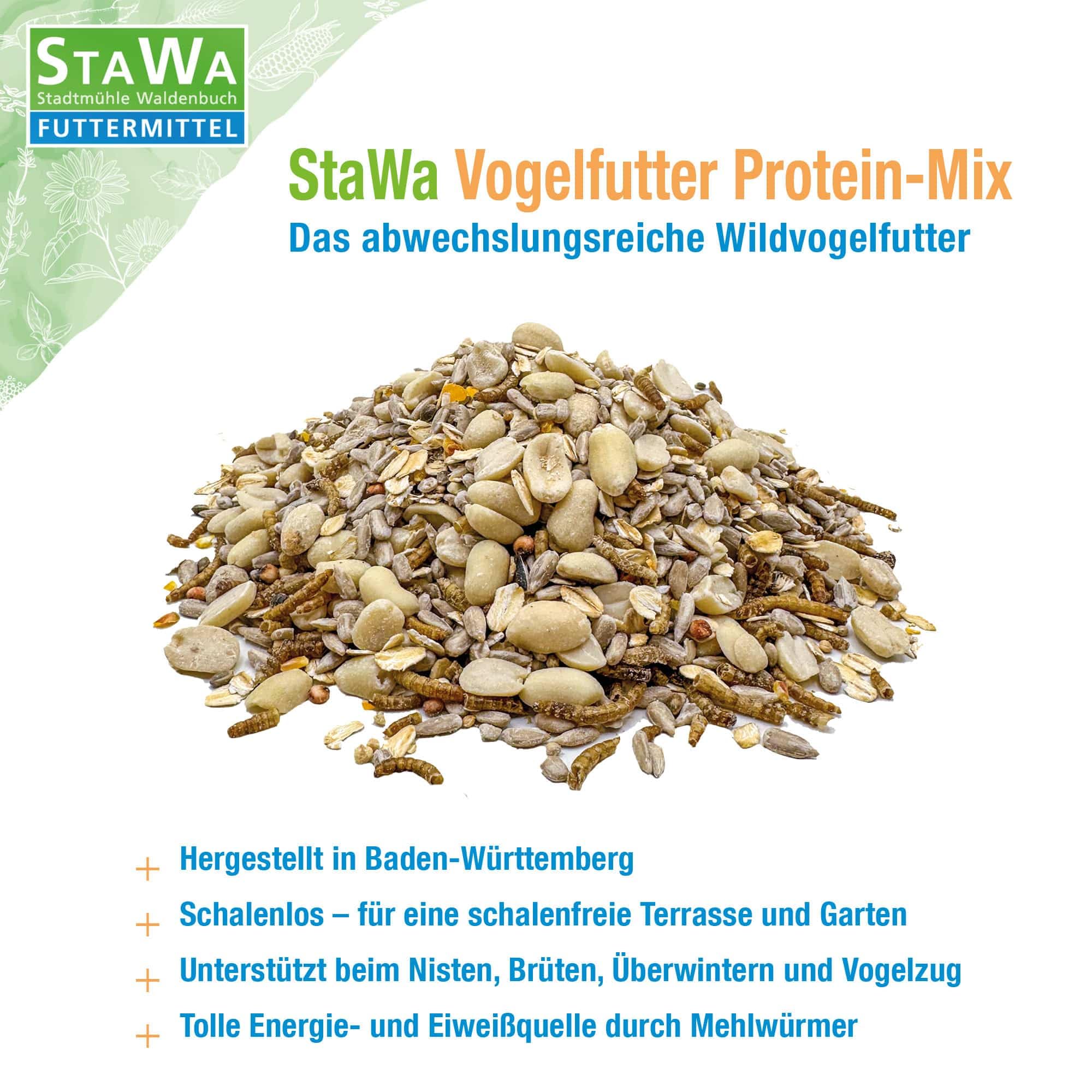 Vogelfutter Protein-Mix, Wildvogelfutter für Gartenvögel und Waldvögel, Streufutter mit viel Eiweiß, Ganzjahresfutter, 20 kg