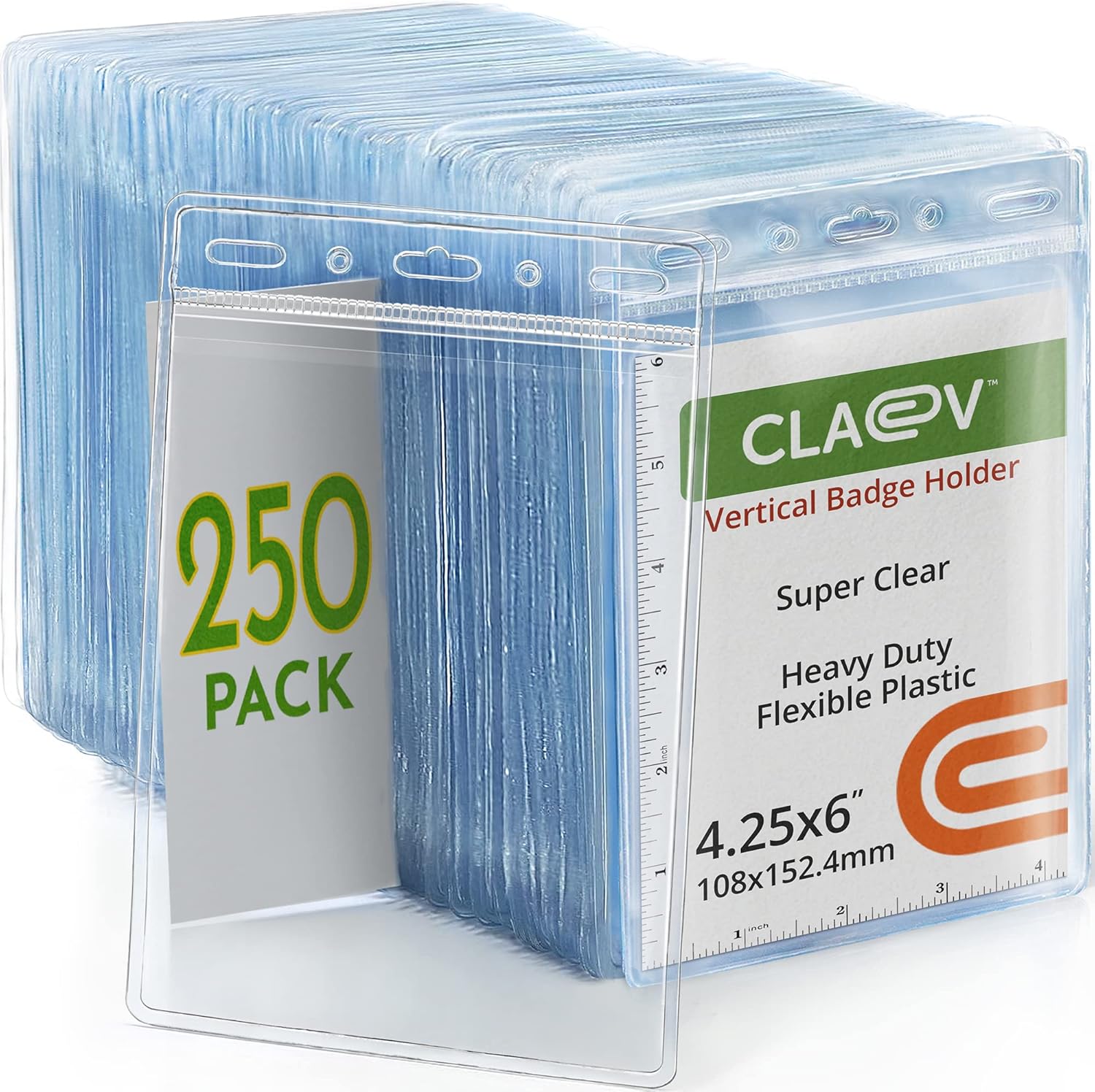 Claev Flexible and Tear Resistant Vertical 4x6 Passport & Card Holders (4x6 Extra Large (XXL), 250 Pack), Clear Zipperless ID Plastic Name Card Badge Holders for Travel, Conferences, Conventions