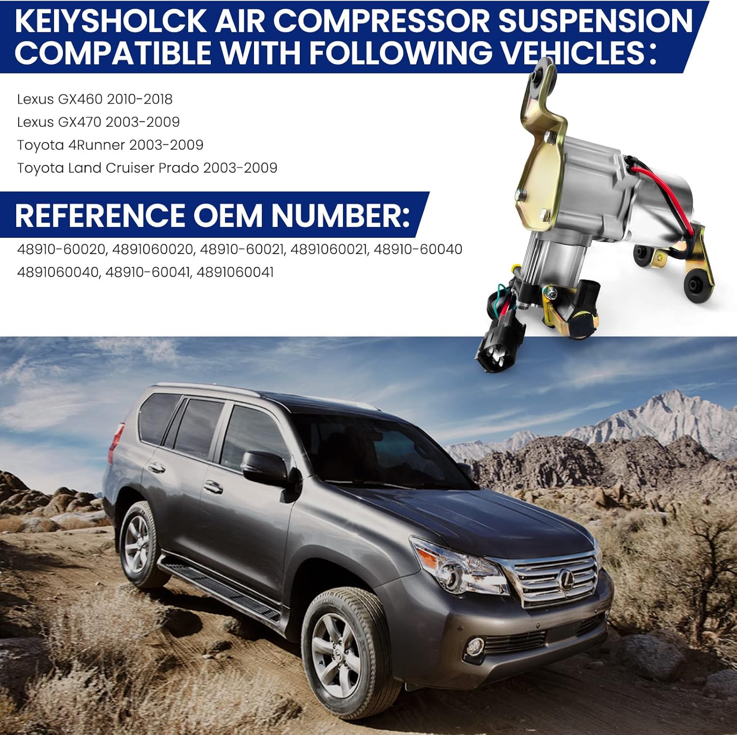 4891060021 Air Ride Suspension Compressor Pump Compatible with Lexus GX460 2010-2018 Lexus GX470 2003-2009 Toyota 4Runner 2003-2009 Toyota Land Cruiser Prado 2003-2009