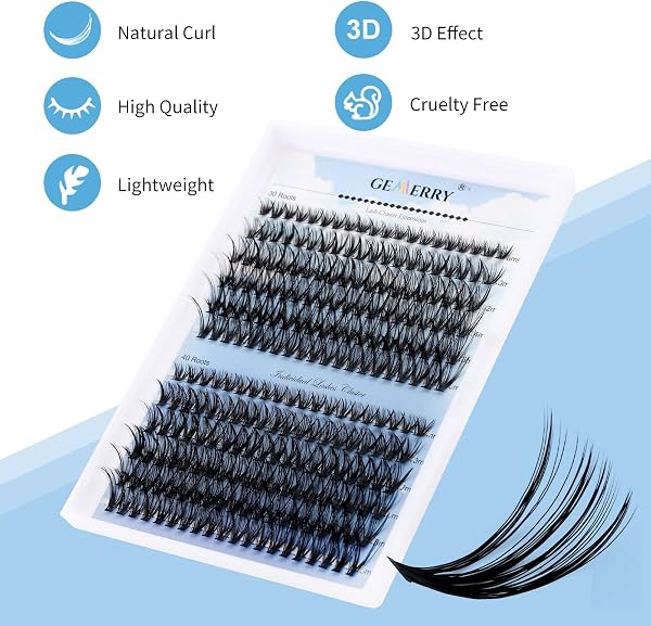 Faux Cils Bouquet Extension Cils 240 pcs Cluster Individuels Naturel DIY à la Maison 40D+30D 0.07mm D Curl 8-16mix Volume Soie Cils Grappe de greffage soie Prefait Gemerry Cils(40D+30D-0.07D,8-16mix) - 2