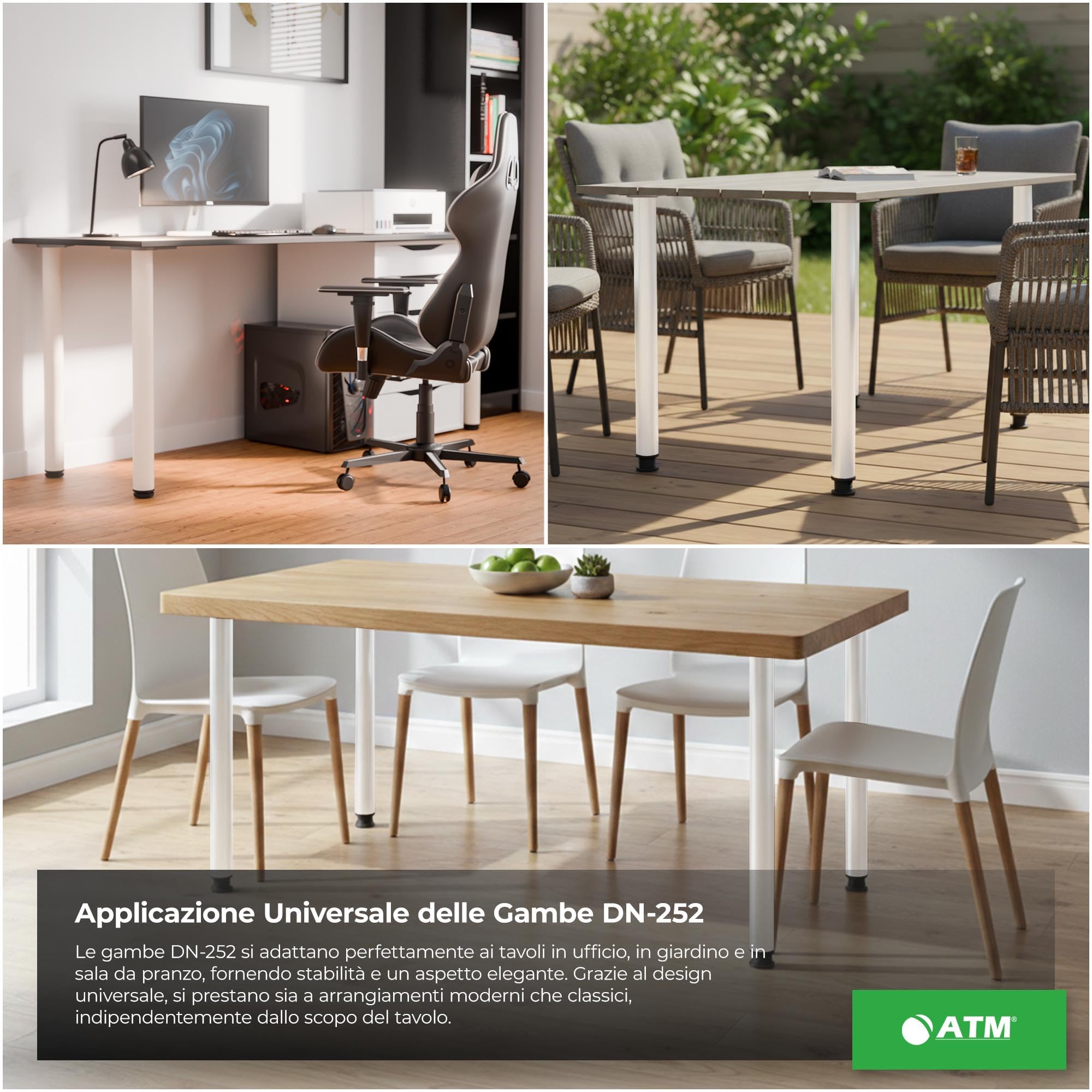 ATM Set di 4 Gambe per Tavolo 110cm Regolabili in Altezza Metallo Piedini per Mobili Ø 60mm Gamba per Tavolo Cucina Banco Lavoro Supporto Cilindrico - Bianco