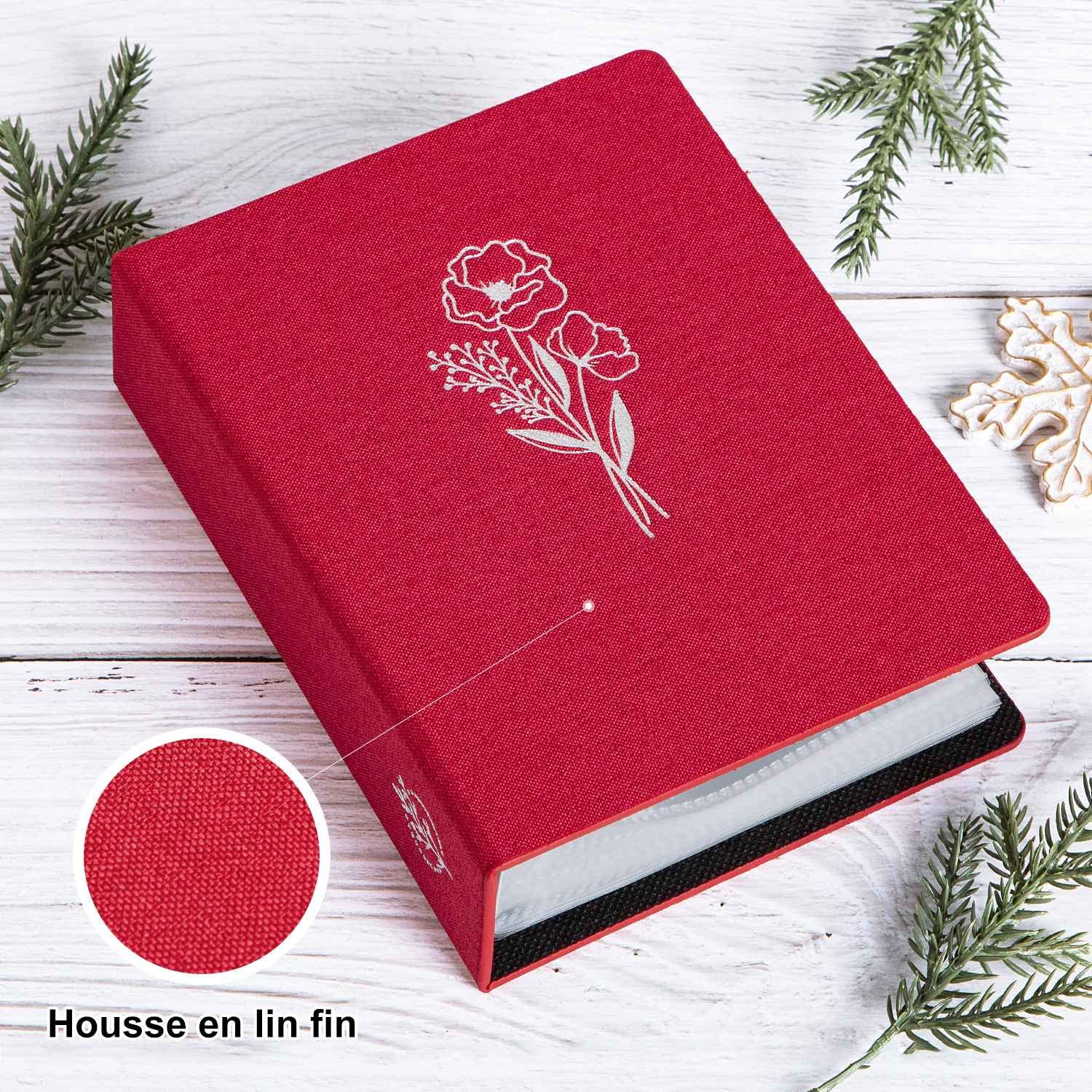 Lanpn Photo Album 10 x 15 Mini Small Format 100 Pockets 2 Packs, Linen Fabric Album for Vertical Photos Red - 3