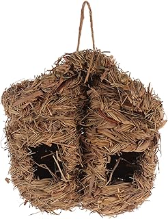 Happyyami Hummingbird House Grass Bird Hut Hand Woven Hanging Birdhouse Artificial Woven Bird Nest Hummingbird Nest Outdoor Hanging Bird House Straw Bird Nest