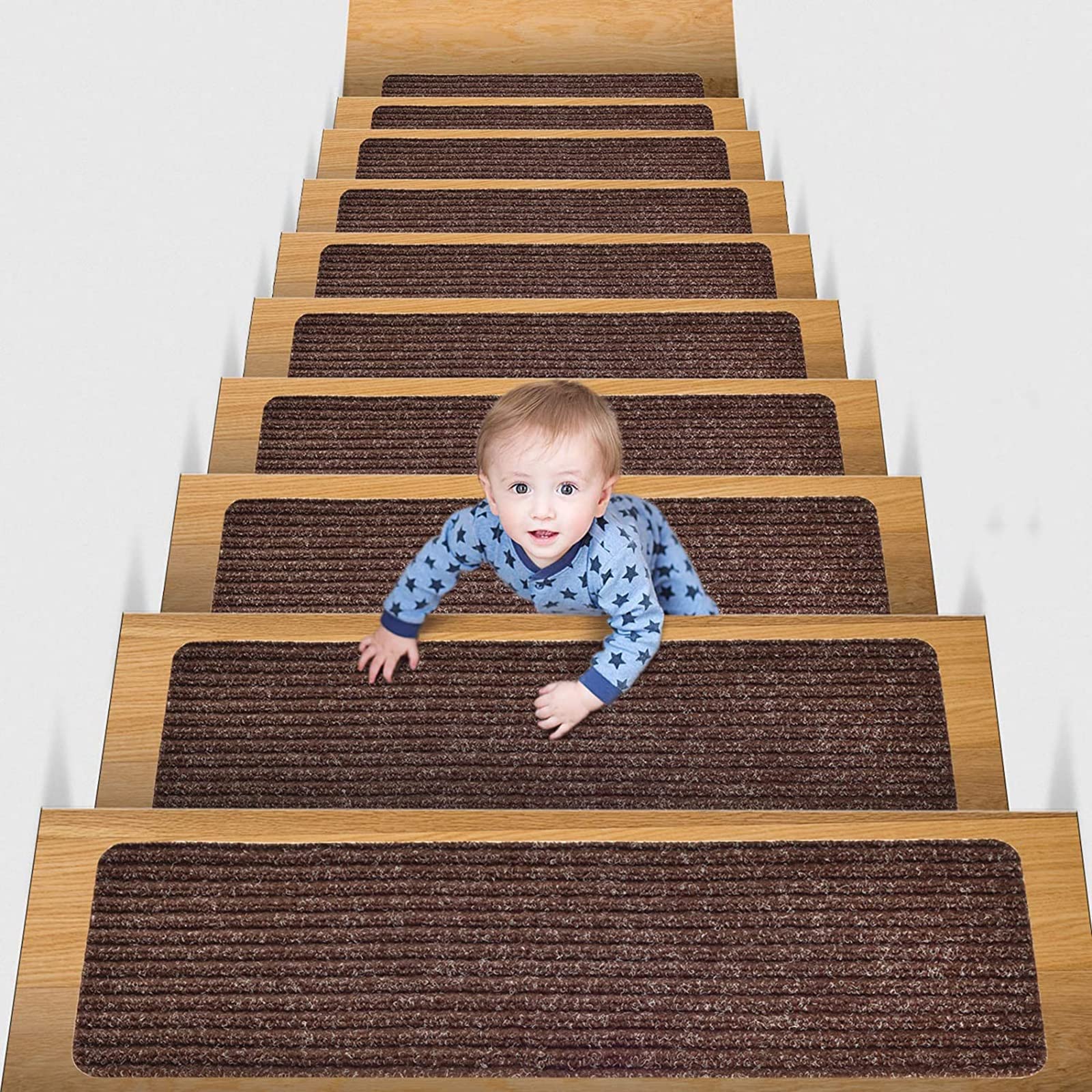 Alfombra de escalera con puntos autoadhesivos para solucionar peldaños resbaladizos