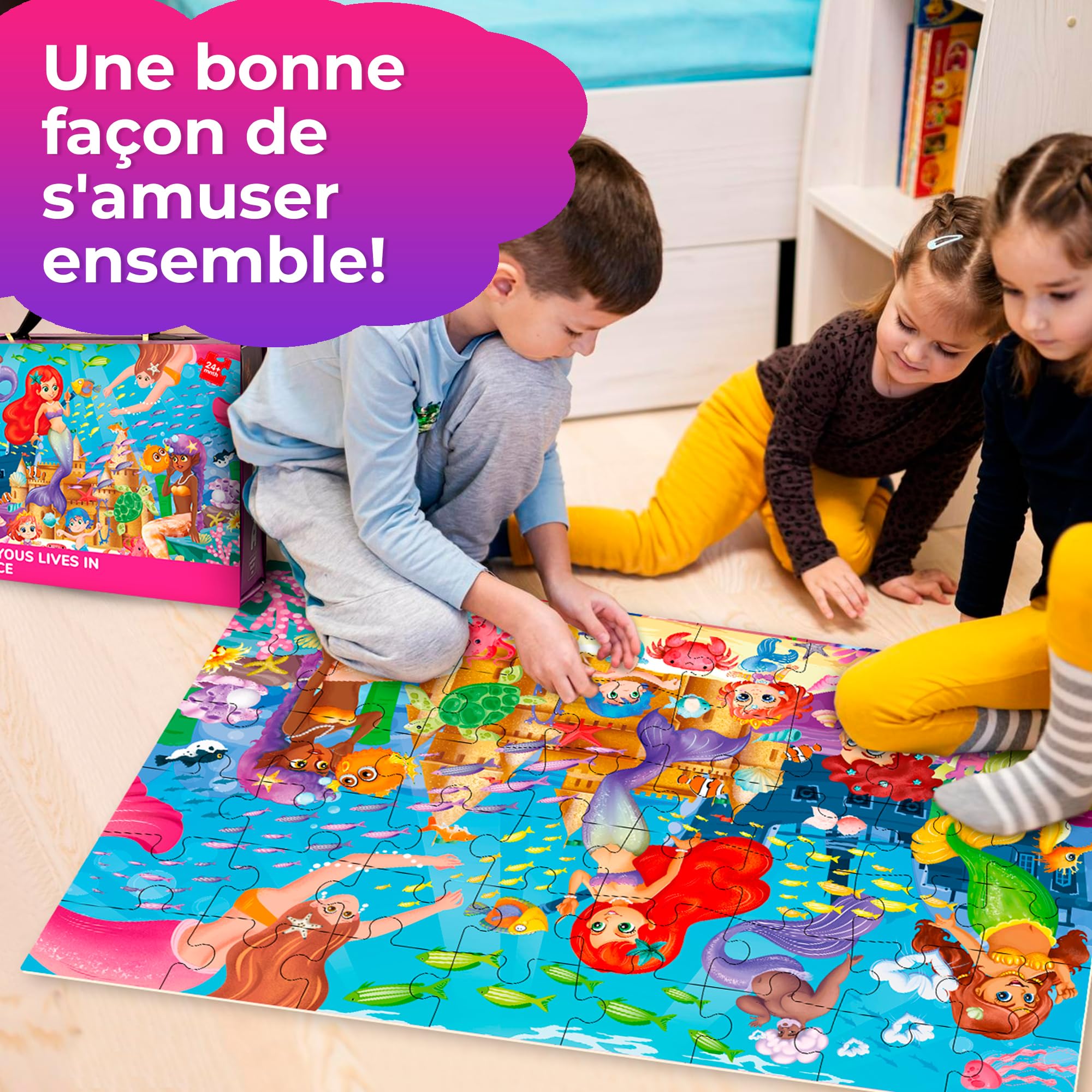 QUOKKA Puzzle Geant Enfant 3 4 Ans - 60x90 cm 48 Pièces Puzzle XXL de Sol Enfants 5 6 Ans - Grand Sirène Jouet pour Garçons et Filles - Educatif Cadeau