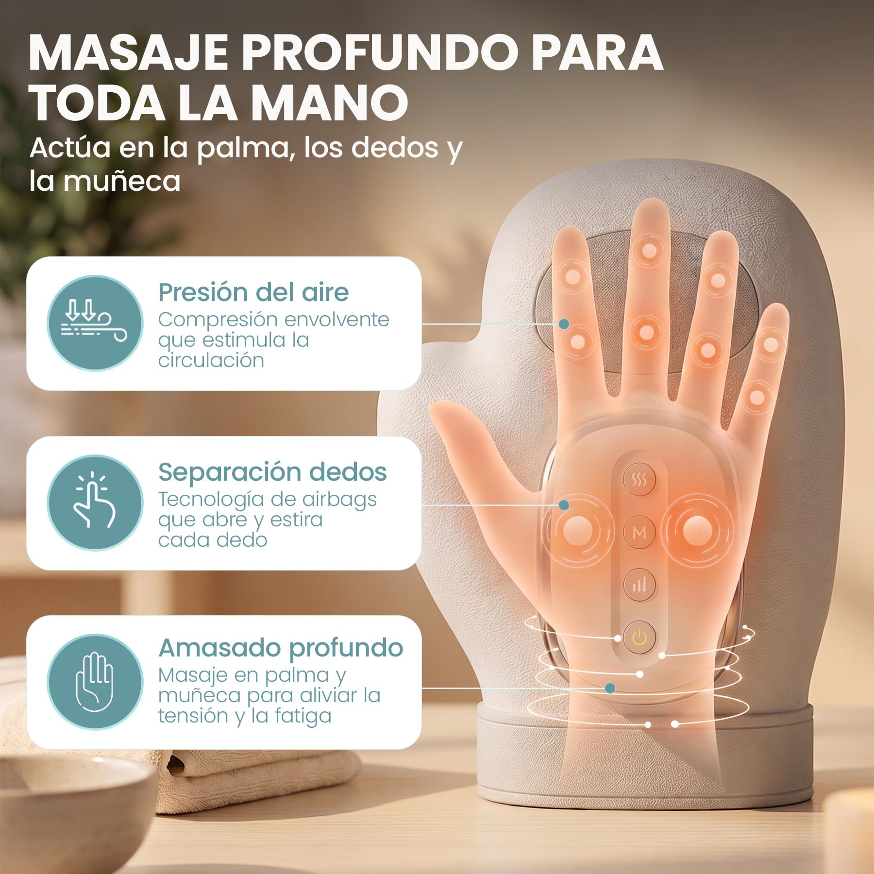ALIVIATE - Masajeador de Manos Electrico con Calor Cerrado - Guante Artritis Manos Aliviante con 3 Modos y Temporizador - Masajeador Tunel Carpiano Ideal para Regalo.