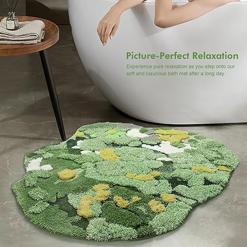 Miniatura 4 de Alfombras de baño de musgo verde, antideslizantes, para decoración de baño, alfombra de felpa suave, lavable a máquina, montañas abstractas, río,