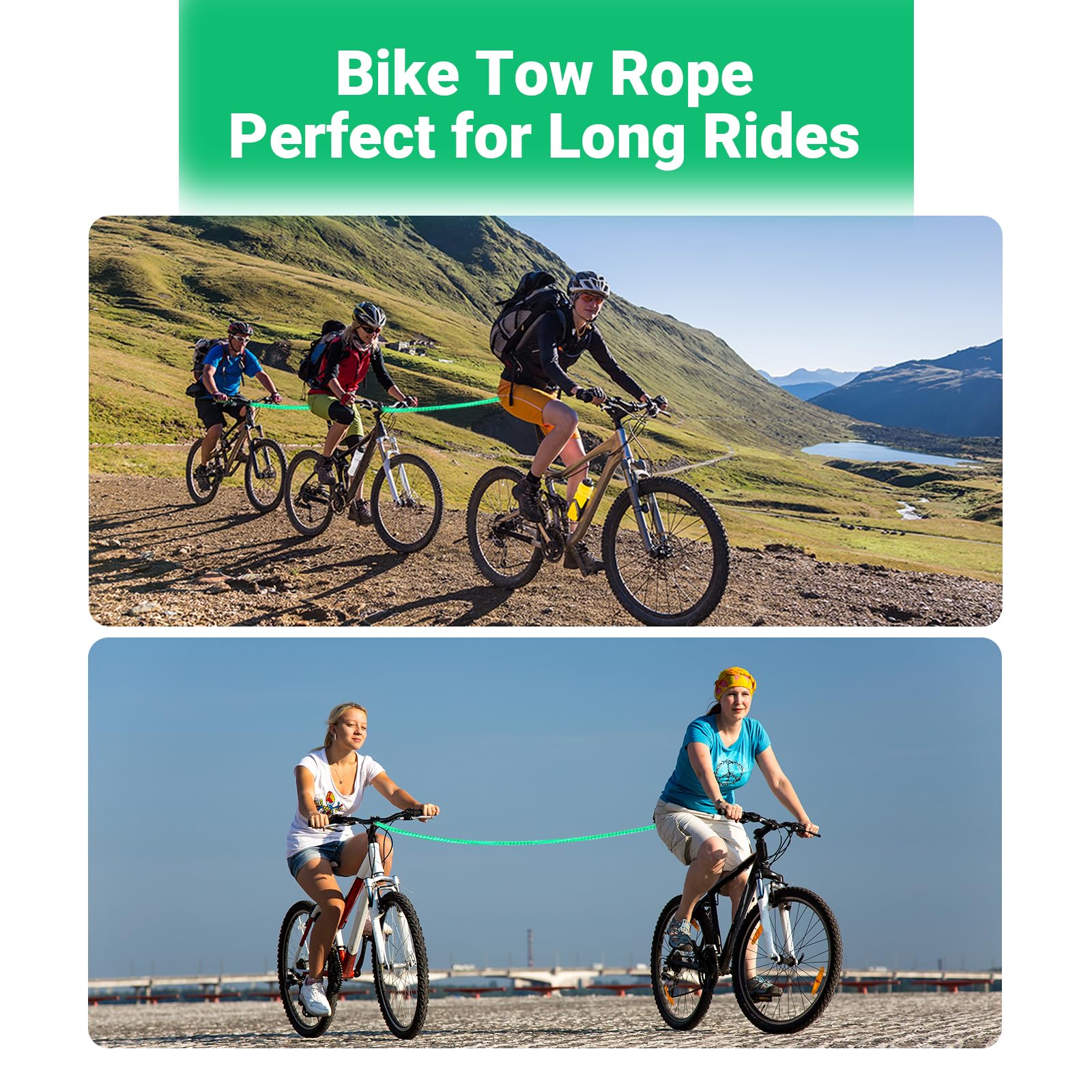 Linka holownicza dziecięca – lina holownicza 2,5 m – system Follow Me do rowerów MTB, szosowych i dziecięcych – pasuje do wszystkich rur rowerowych, czarna
