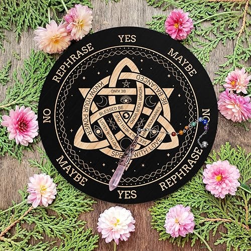 Miniatura 4 de ORIGACH Tablero de péndulo de nudo de 7.9 pulgadas, tablero de adivinación de brujería de madera con péndulo de radiestesia de cristal para