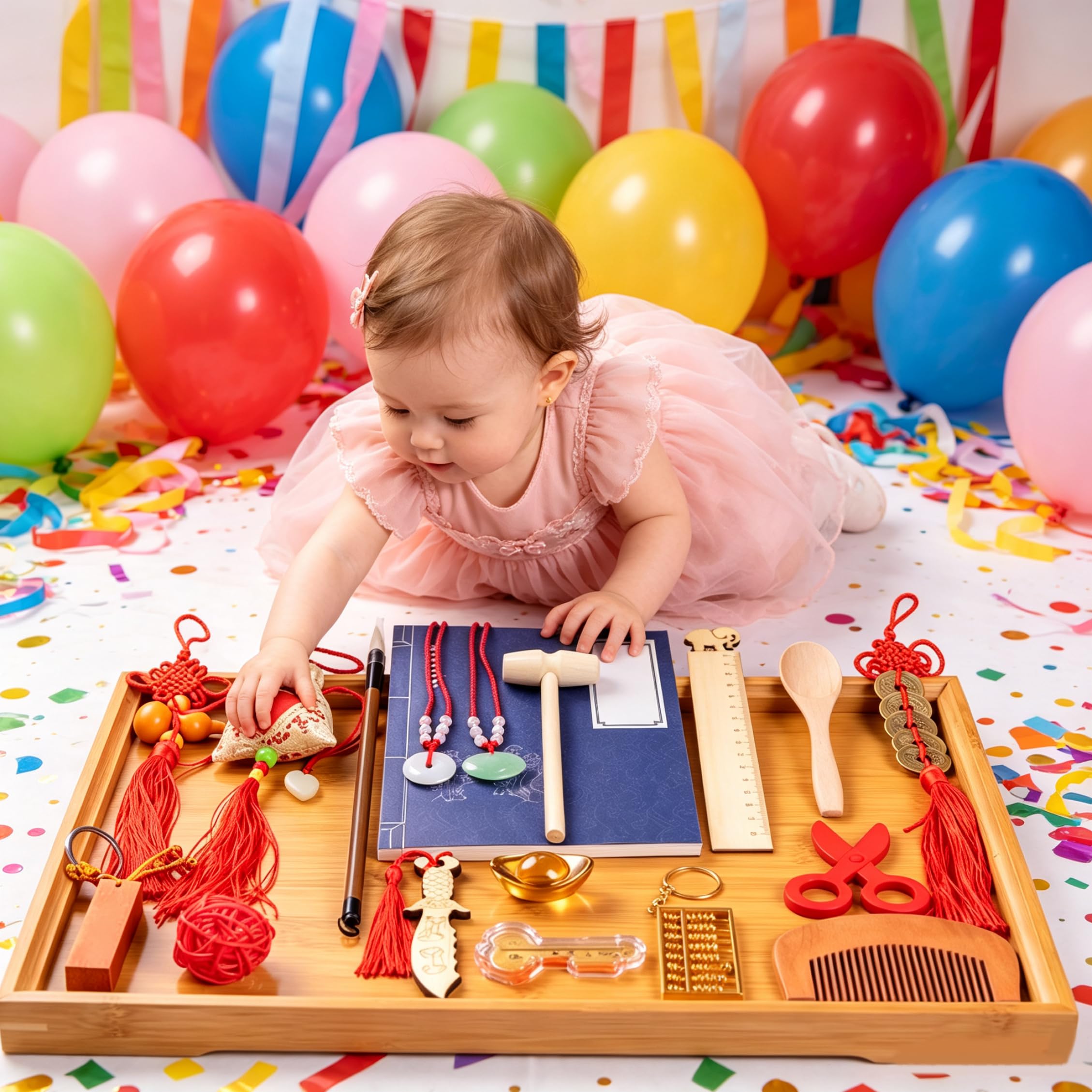Juego de Doljabi de 26 Piezas Zhuazhou, Decoraciones de Primer cumpleaños de Diferentes Ocupaciones para niños y niñas, Rojo
