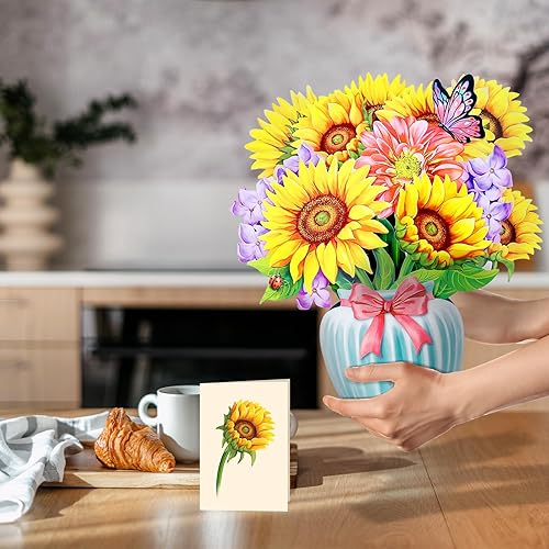 Miniatura 9 de Airpark Tarjeta desplegable de papel, girasol, tarjetas de felicitación de 12 pulgadas, tarjetas emergentes 3D de papel de flores para siempre con