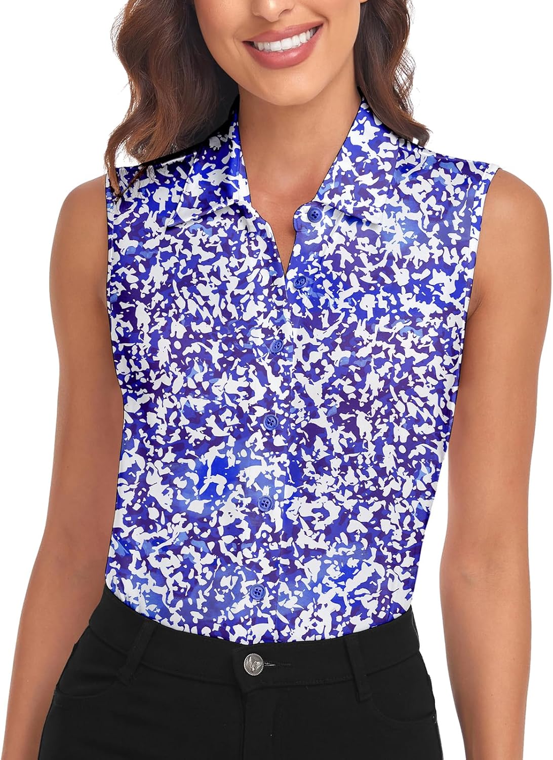 Soneven Women's Sleeveless Golf Shirts Collared Button Down Shirt Quick Dry Tank Tops