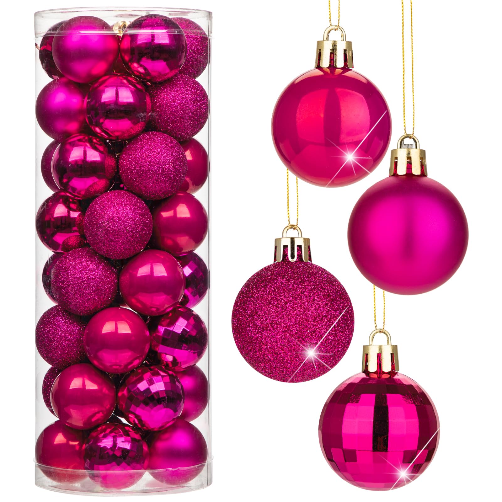 4CM Weihnachtsdeko Weihnachtskugeln, 40 Stücke Bruchsiche Christbaumkugeln Ornamente Rosa Weihnachtsbaumschmuck für Weihnachtsbaum Christbaumkugeln Weihnachtsdekoration Kugeln