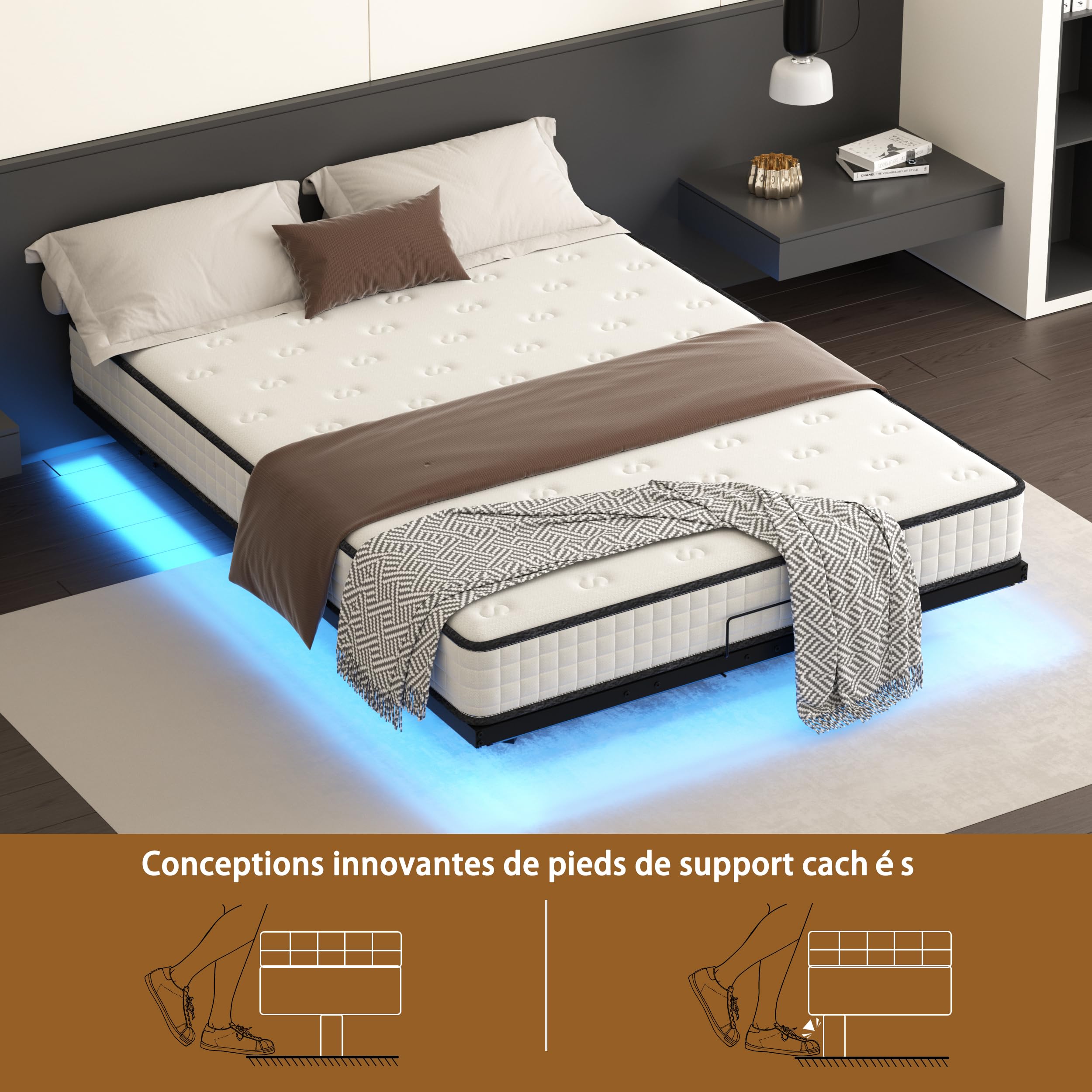 TEENO Sommier 140x190, Sommier Tapissier Avec 9 Pieds, Lit 140 X 190 Avec Sommier, Tapissier Déhoussable Avec Housse Lavable, Montage Rapide Et Facile (Blanc