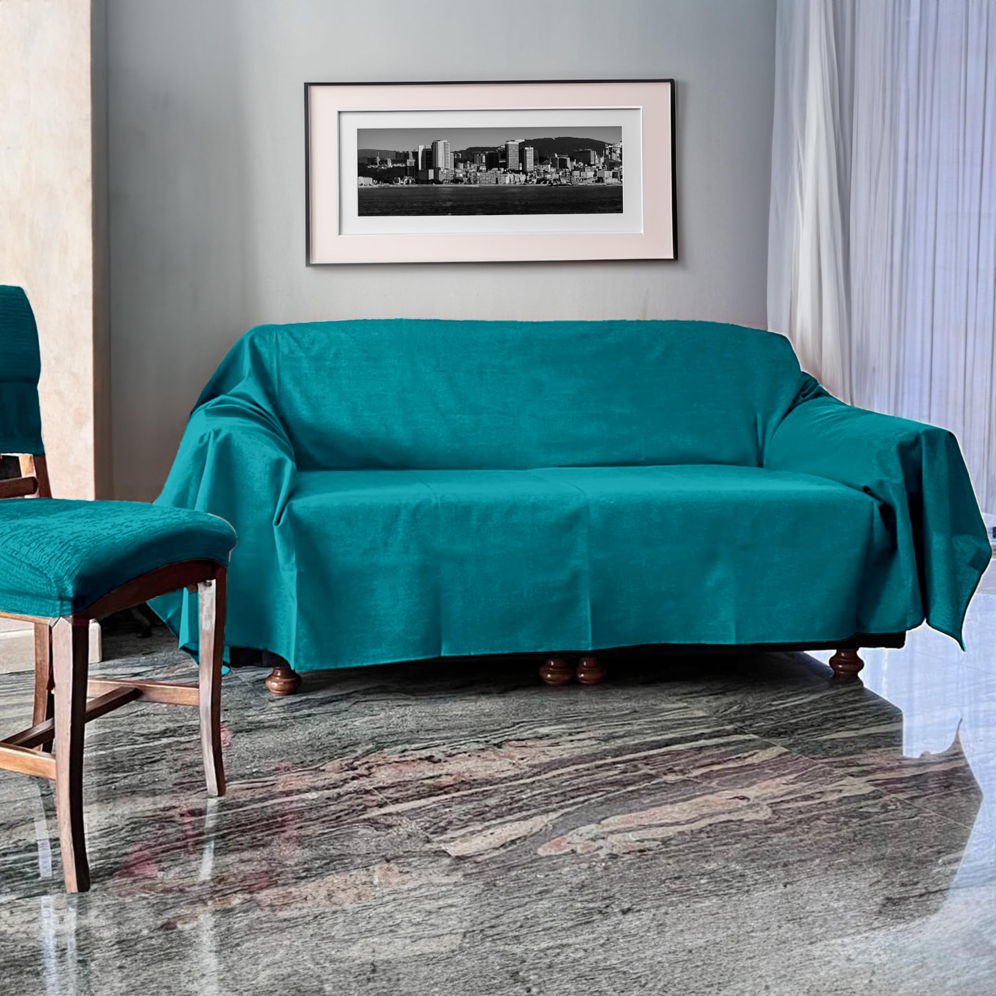 Telo copridivano 3 posti cotone e Poliestere , Foulard copridivano 2 posti e 3 posti, Telo Arredo Divano made in Italy 170x260 e 260x280, Telo divano 3 posti (Petrolio, 170_x_280_cm)