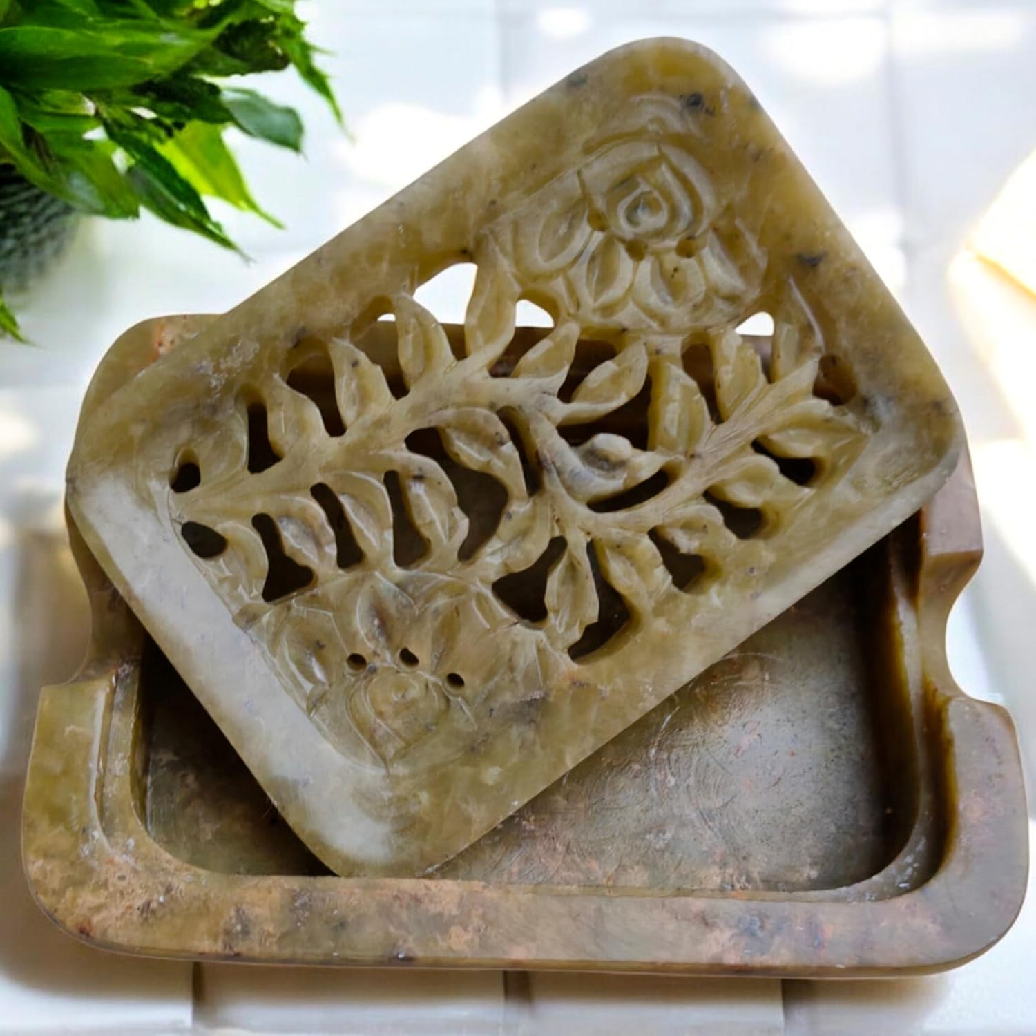 Handmade Soap Dish - Marble Bathroom soap Holder Polished Shiny Soapstone Soap Dish Beautifully Crafted Bathroom Accessories Stone Art Shower Waterfall Tray Soap Saver Soap Holder (Rectangle Shape B)