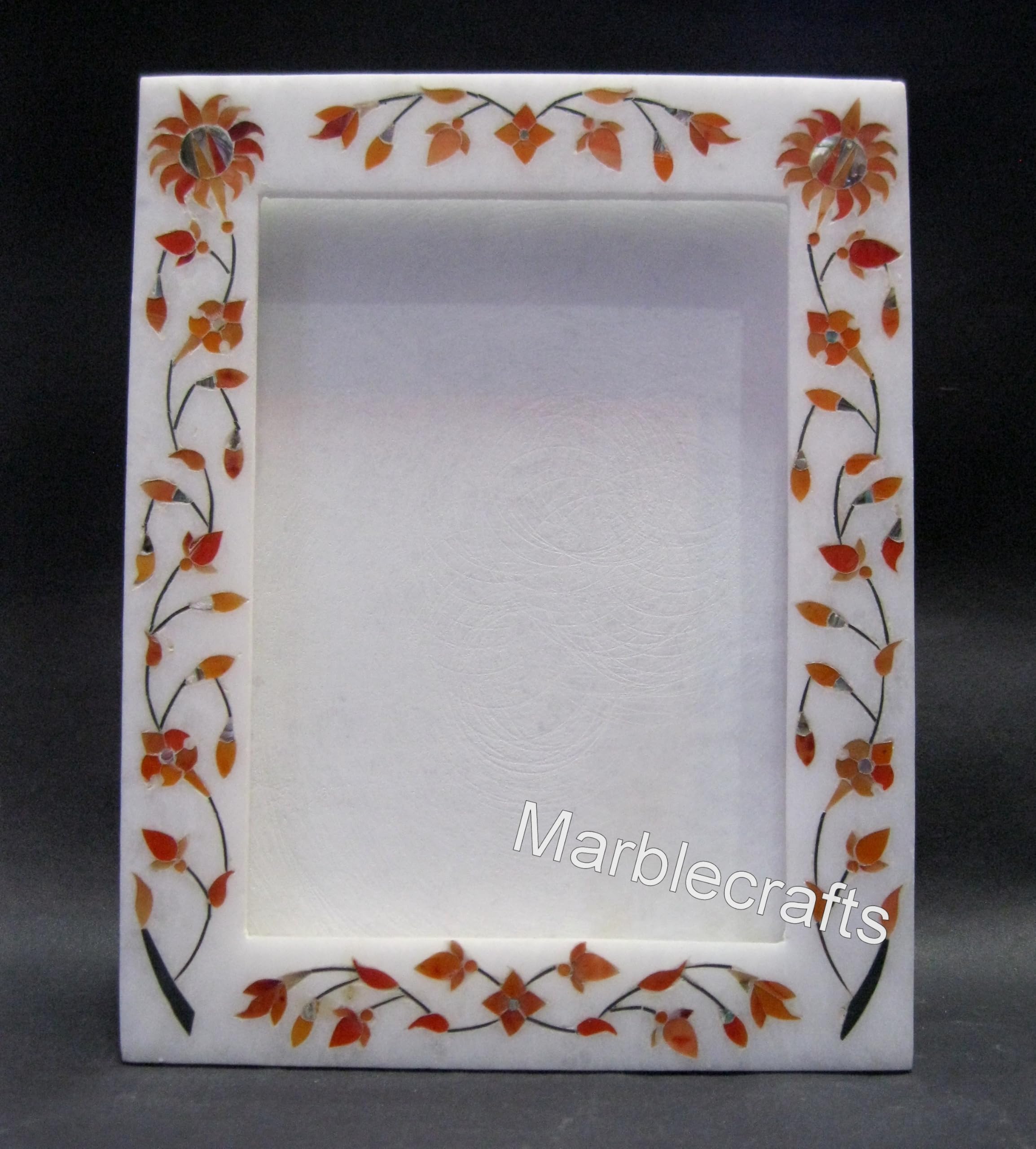 Cadre photo cornaline en marbre blanc de prestige fait main pour centre de table chic