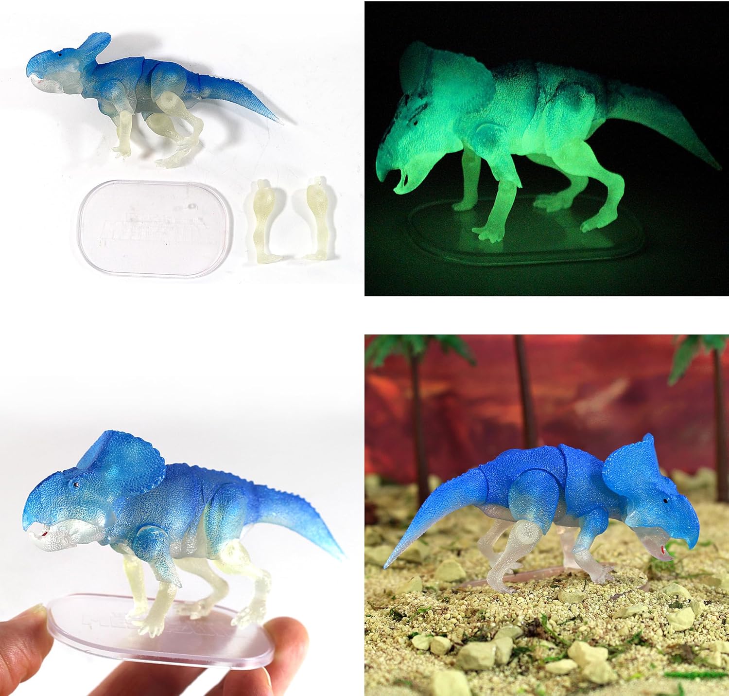 Beasts of The Mesozoic: Glow-in-The-Dark Dinosaur 3-Pack - 4" Velociraptor, Protoceratops & Psittacosaurus - 1/18th Scale Action Figures, Collectible