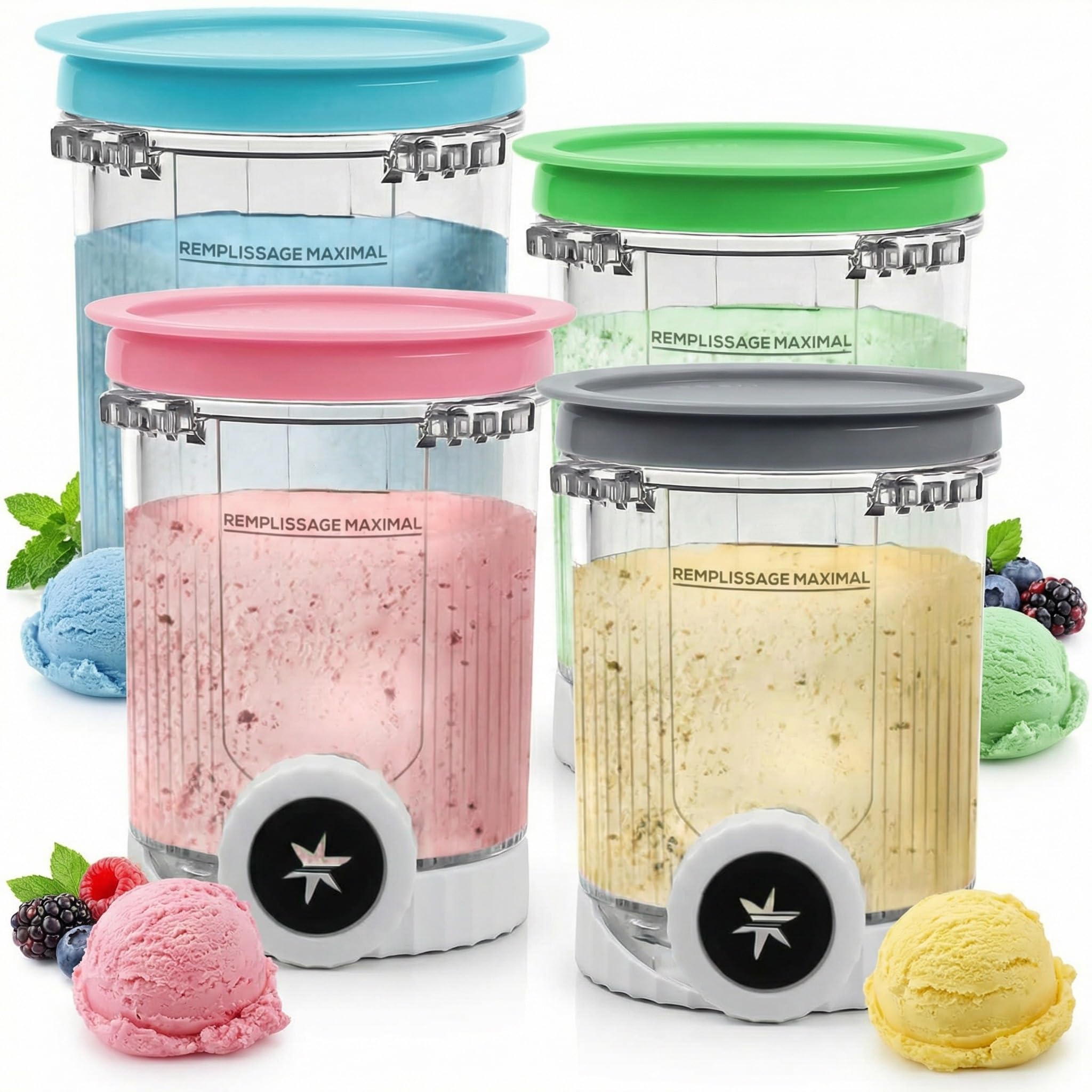 Lot de 4 récipients de rechange, compatibles avec Ninja Swirl by CREAMi NC701EU, NC701, NC700, sans BPA et passe au lave-vaisselle
