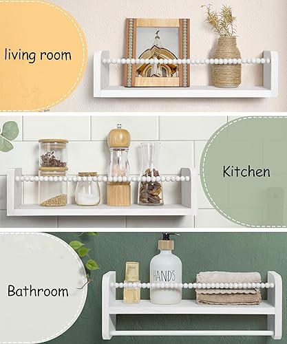Miniatura 10 de Juego de 3 estantes para libros de guardería para pared, estantería de madera natural blanca, decoración de pared, pequeño organizador flotante para