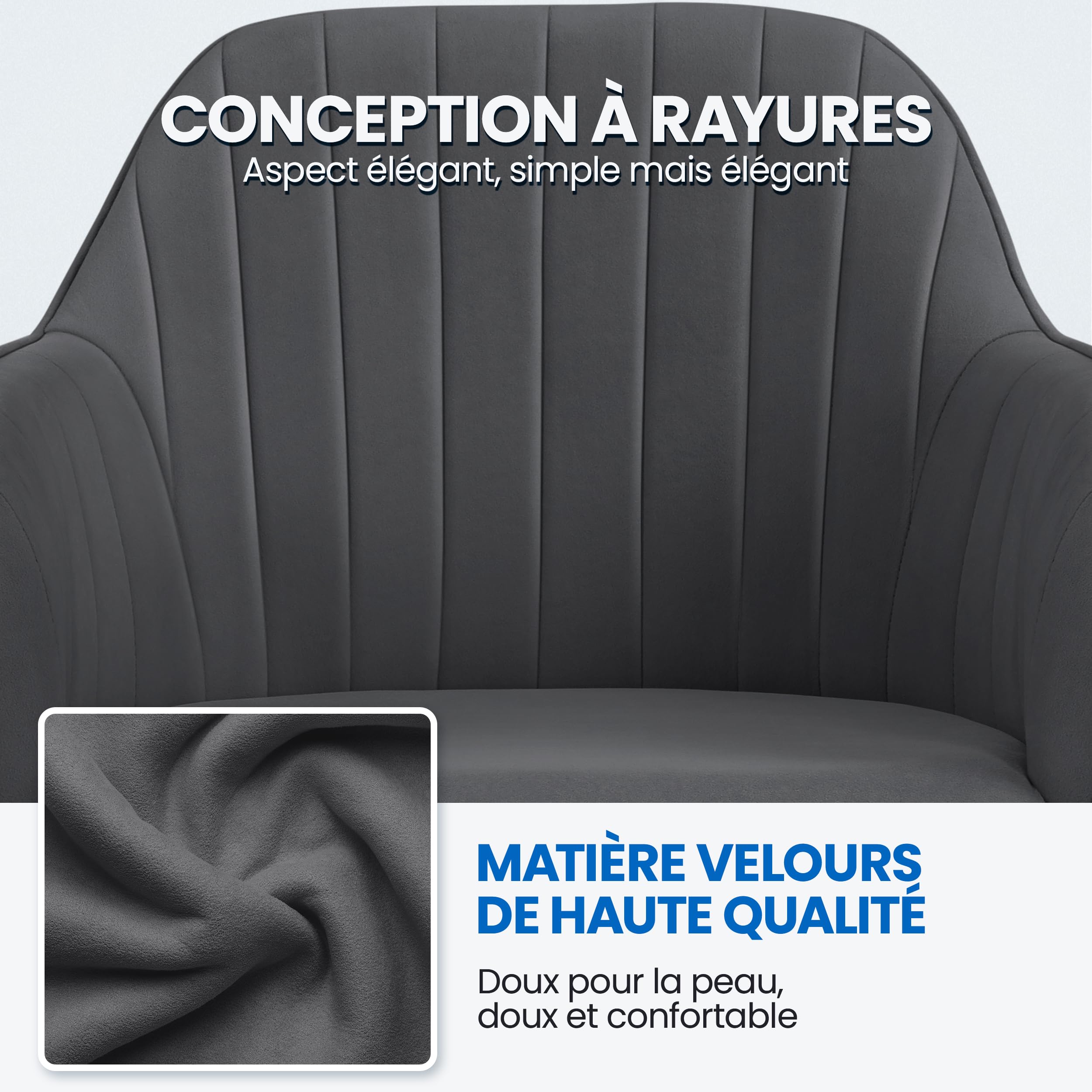 Yaheetech Chaise de Bureau Fauteuil Inclinable Rotative 360° Velours Hauteur Réglable Gris