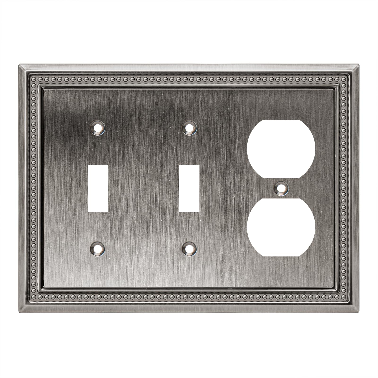 Henne Bery Sunken Pearls Heavy Duty Decorative Wall Plate Switch Plate Outlet Cover (Double Toggle/Single Duplex, Heirloom Silver)