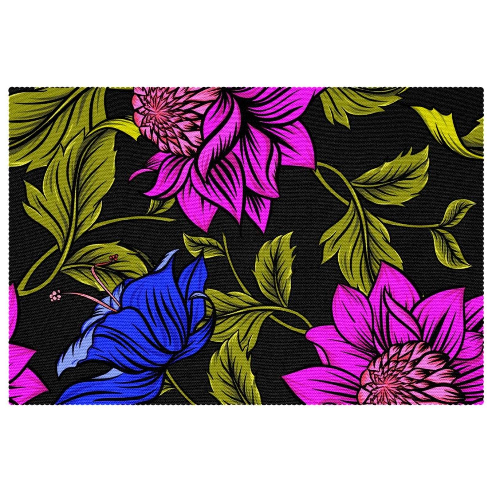 Sets de table Oxford lavables x4 bleu rosy à fleurs