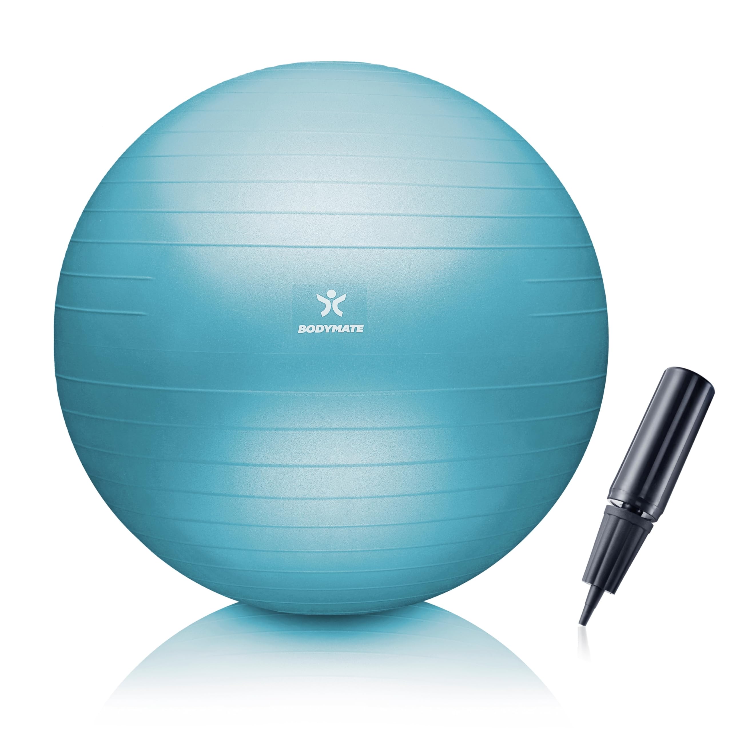 BODYMATE Gym Ball Workout Ball with E-Book and Air Pump for Fitness Yoga Gymnastics Core Workout Strong Back Office Chair Ice Blue 55cm