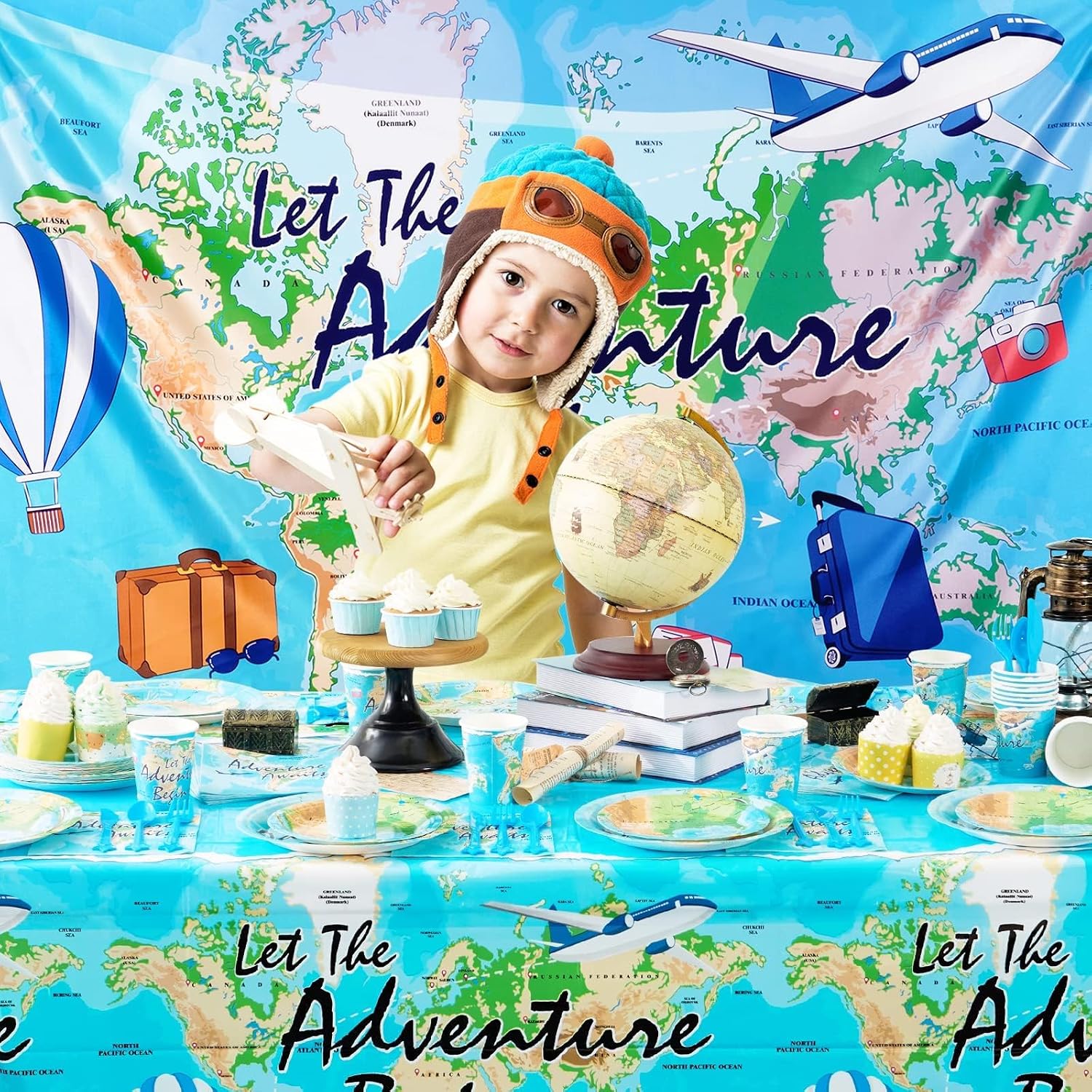 WERNNSAI Travel Party Decorations - 1PCS 54" x 108" Adventure World Awaits Tablecloth Bon Voyage Party Decorations World Map Table Cloth for Kids Boys Graduation Baby Shower Birthday Supplies