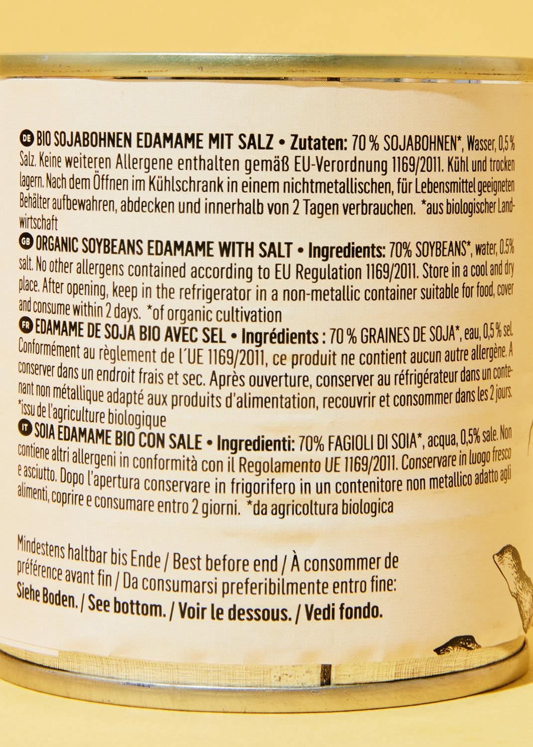 KoRo - Fèves de soja vertes Edamame bio en boîte 12 x 130 g - Précuit - Traitées à la récolte - Snack malin