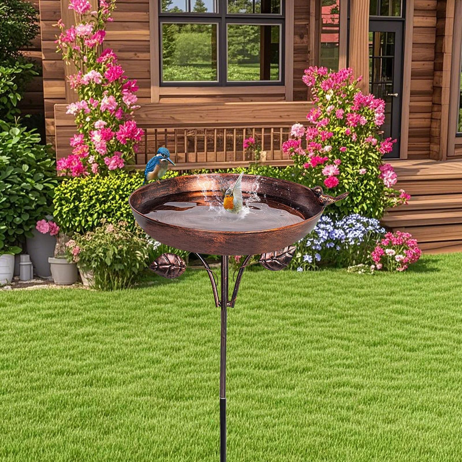 Generisch Garden Bird Bath, stojący ptak, klasyczny styl, charm, ekologiczna, atrakcja dzikiej przyrody, przenośna konfiguracja, odporne na warunki atmosferyczne wykończenie, podajnik wody do patio